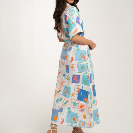 Coastal Print Shirt Dress in Swiss Cotton