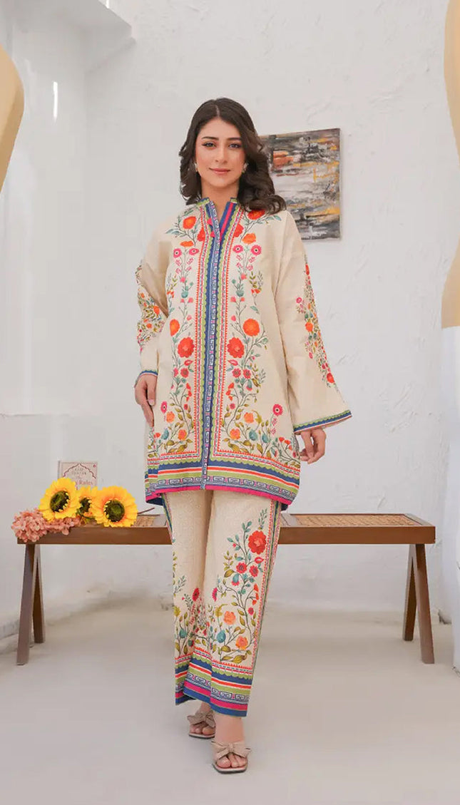 Floral Harmony Natural Crepe Co-Ord Set