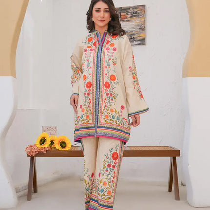 Floral Harmony Natural Crepe Co-Ord Set