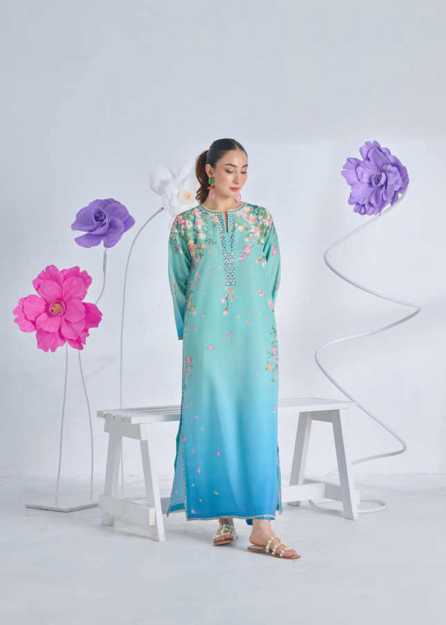 Aqua Bloom Printed Kaftan