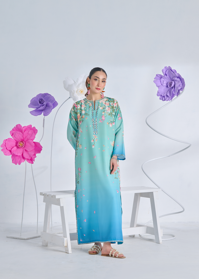 Aqua Bloom Printed Kaftan