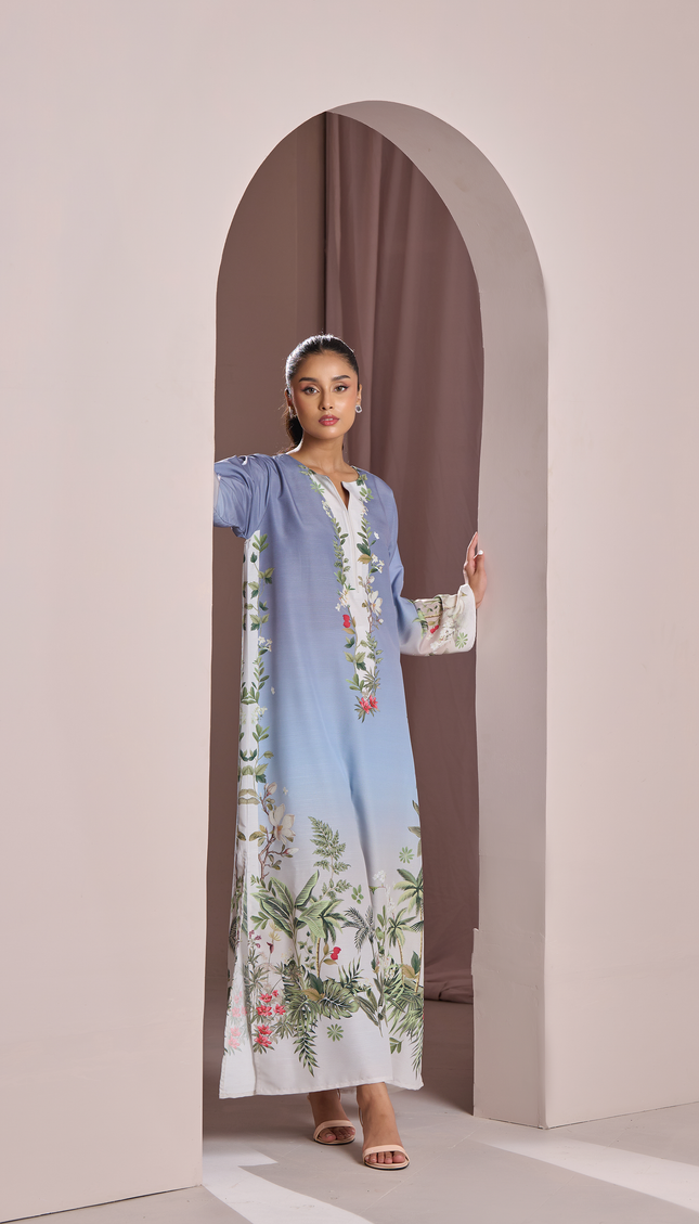 Blue Botanical Kaftan – Natural Crepe