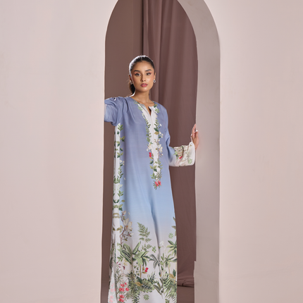 Blue Botanical Kaftan – Natural Crepe