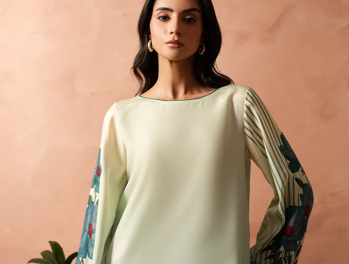 <h2>Mehfil Bloom Muslin Co‑Ord Set – Lime Beige & Black Floral Ensemble</h2>