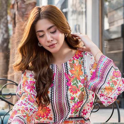 Tropical Bloom Kaftan Set – Natural Crepe