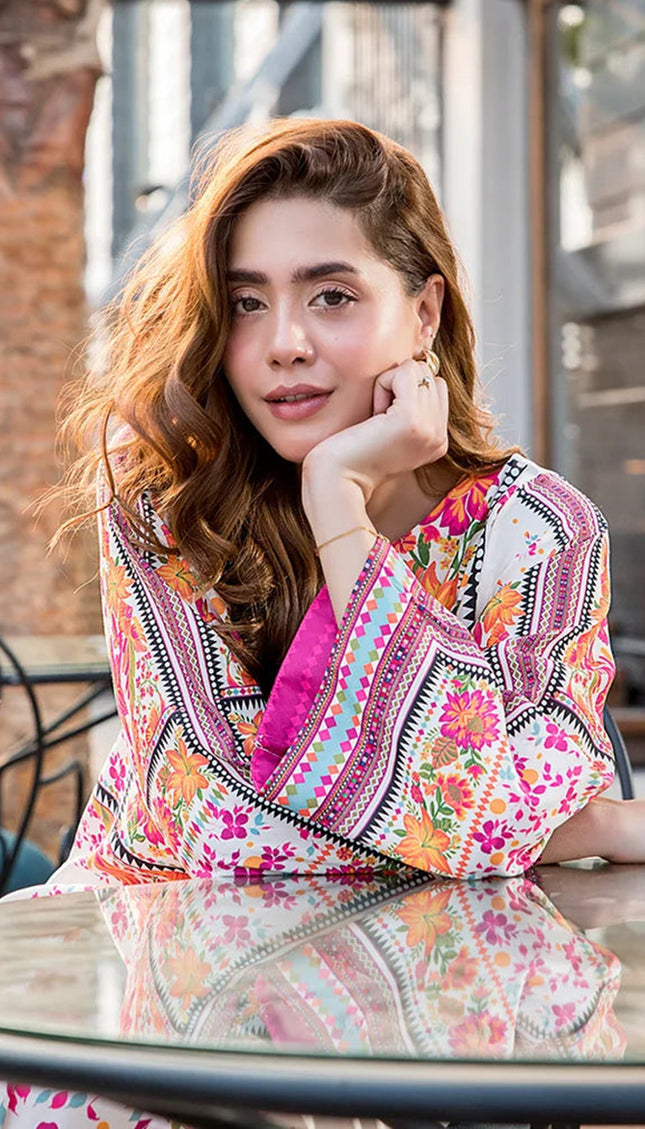 Tropical Bloom Kaftan Set – Natural Crepe