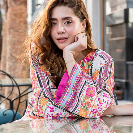 Tropical Bloom Kaftan Set – Natural Crepe