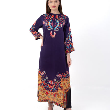 Zaria Royal Blue Cupro Satin Kaftan Set with Matching Scarf