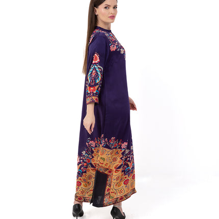Zaria Royal Blue Cupro Satin Kaftan Set with Matching Scarf
