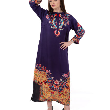 Zaria Royal Blue Cupro Satin Kaftan Set with Matching Scarf