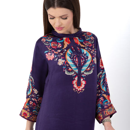 Zaria Royal Blue Cupro Satin Kaftan Set with Matching Scarf