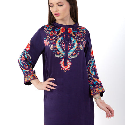 Zaria Royal Blue Cupro Satin Kaftan Set with Matching Scarf