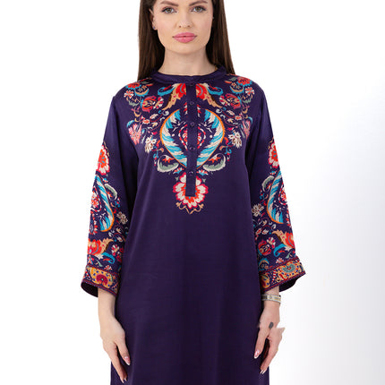 Zaria Royal Blue Cupro Satin Kaftan Set with Matching Scarf