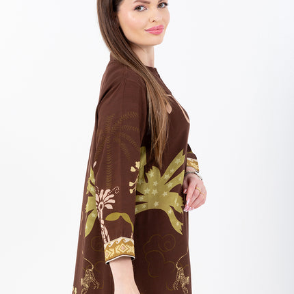 Nooré Brown Cupro Satin Kaftan Set with Matching Scarf