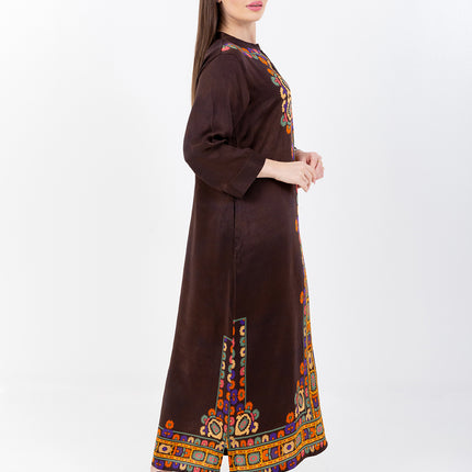 Safiya Deep Brown Cupro Satin Kaftan Set with Matching Scarf