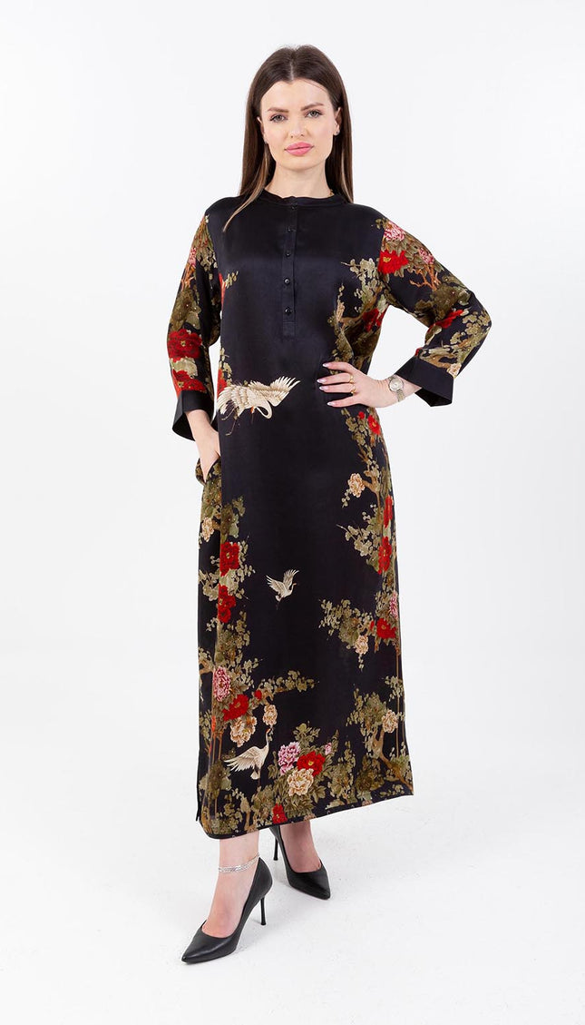 Midnight Bloom Kaftan with Matching Scarf
