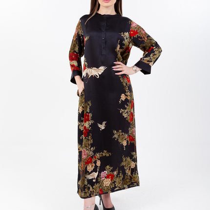 Midnight Bloom Kaftan with Matching Scarf