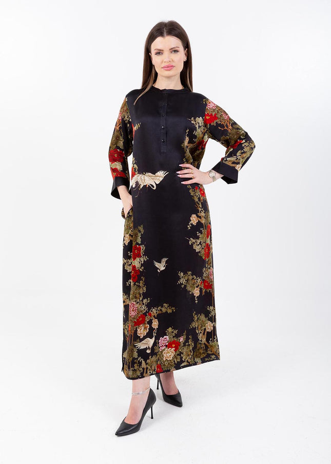 Midnight Bloom Kaftan with Matching Scarf