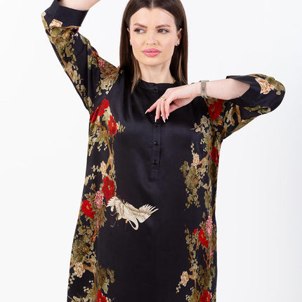 Midnight Bloom Kaftan with Matching Scarf