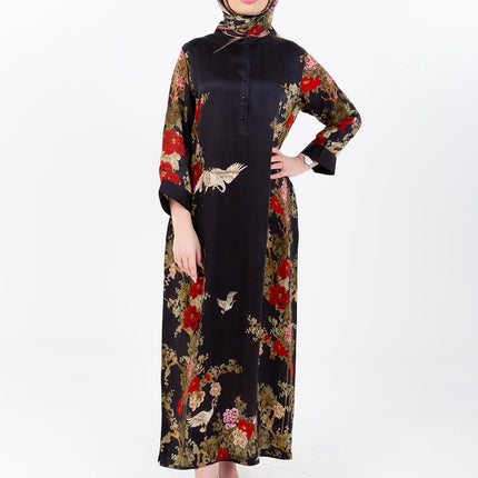 Midnight Bloom Kaftan with Matching Scarf
