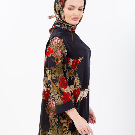 Midnight Bloom Kaftan with Matching Scarf