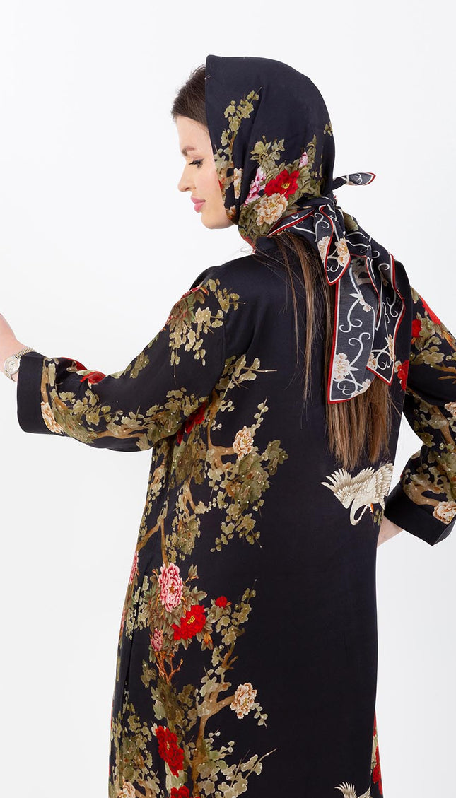 Midnight Bloom Kaftan with Matching Scarf