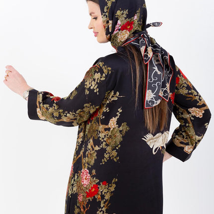 Midnight Bloom Kaftan with Matching Scarf