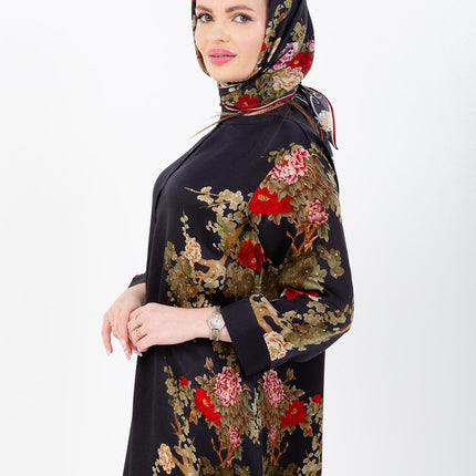 Midnight Bloom Kaftan with Matching Scarf