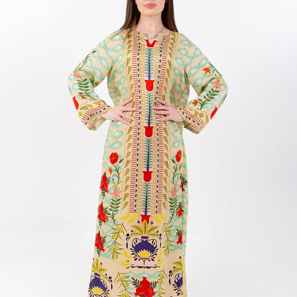 Elara Mint Cupro Satin Kaftan Set with Matching Scarf