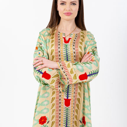 Elara Mint Cupro Satin Kaftan Set with Matching Scarf