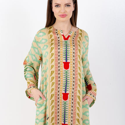 Elara Mint Cupro Satin Kaftan Set with Matching Scarf