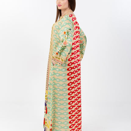 Elara Mint Cupro Satin Kaftan Set with Matching Scarf