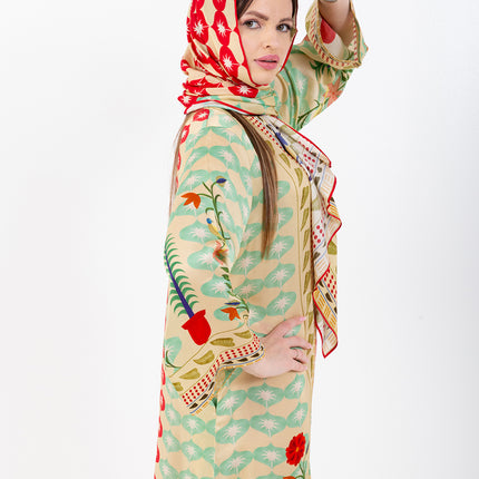 Elara Mint Cupro Satin Kaftan Set with Matching Scarf
