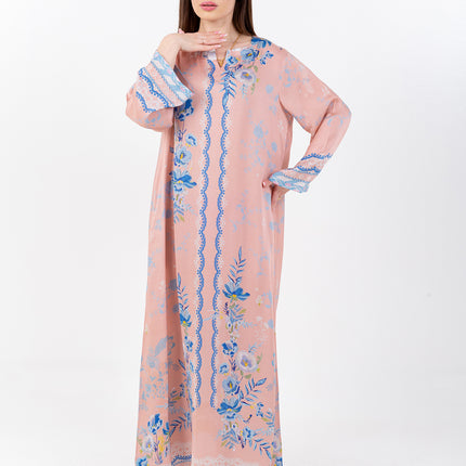 Ayla Blush Peach Cupro Satin Kaftan Set with Matching Scarf