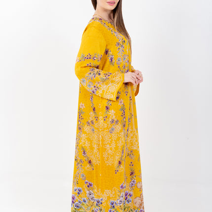 Saira Mustard Bloom Cupro Satin Kaftan Set with Matching Scarf