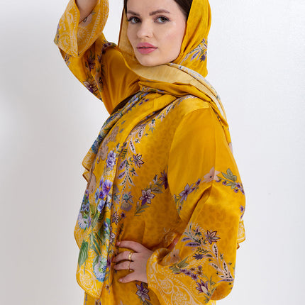 Saira Mustard Bloom Cupro Satin Scarf