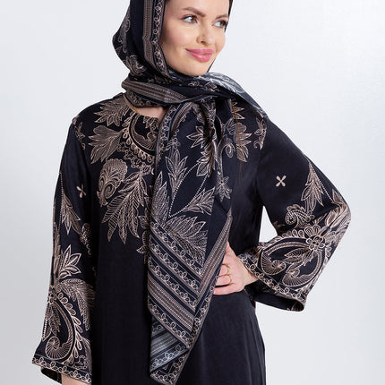Noora Black Heritage Cupro Satin Scarf