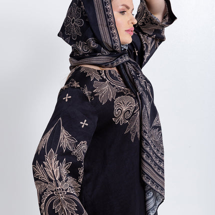 Noora Black Heritage Cupro Satin Scarf