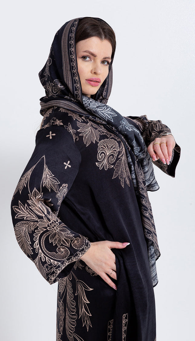 Noora Black Heritage Cupro Satin Scarf