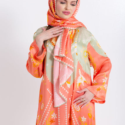 Noura Peach Coral Cupro Satin Scarf