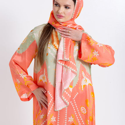 Noura Peach Coral Cupro Satin Scarf