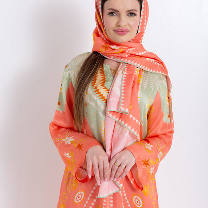 Noura Peach Coral Cupro Satin Scarf