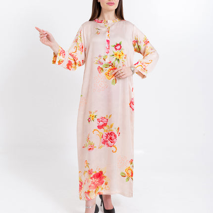 Aaliya Blush Rose Cupro Satin Kaftan Set with Matching Scarf