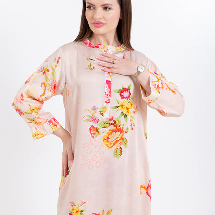 Aaliya Blush Rose Cupro Satin Kaftan Set with Matching Scarf
