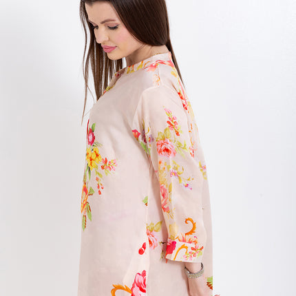 Aaliya Blush Rose Cupro Satin Kaftan Set with Matching Scarf