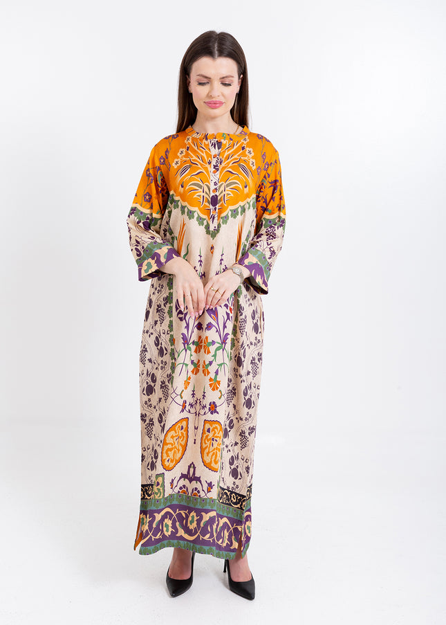 Zoya Ivory Amber Cupro Satin Kaftan Set with Matching Scarf