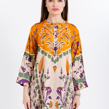 Zoya Ivory Amber Cupro Satin Kaftan Set with Matching Scarf