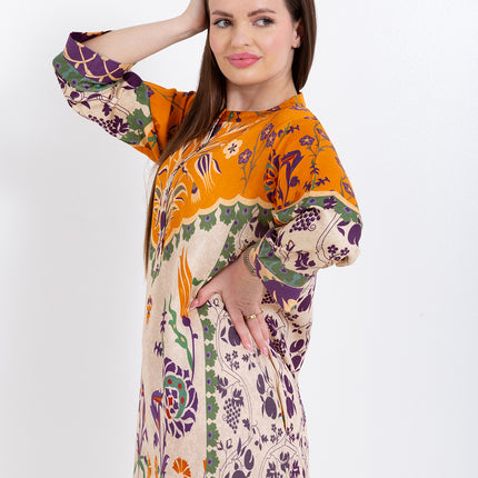 Zoya Ivory Amber Cupro Satin Kaftan Set with Matching Scarf