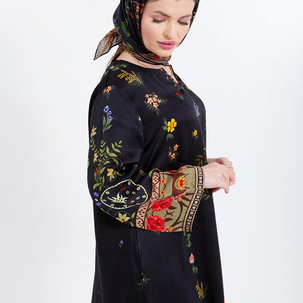 Meher Black Garden Cupro Satin Scarf