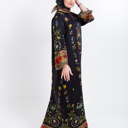 Meher Black Garden Cupro Satin Scarf